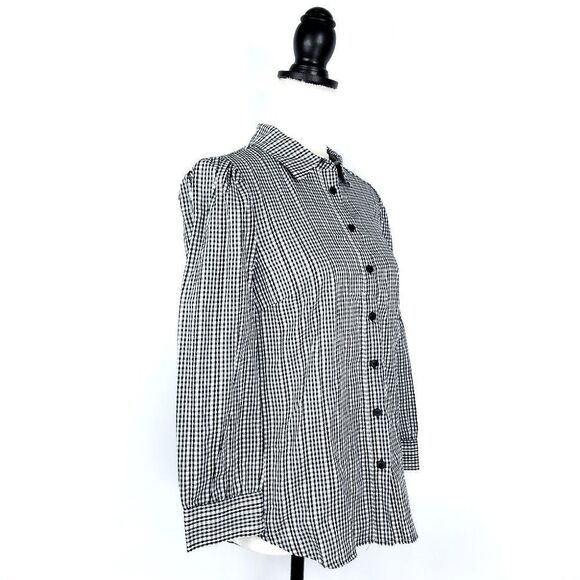 Court & Rowe Rich Black White Gingham Button Front Collared Shirt - Picture 4 of 13